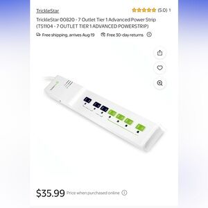 TrickleStar 7 Outlet Power Strip with Child Safety Covers & Space-Saving Plug